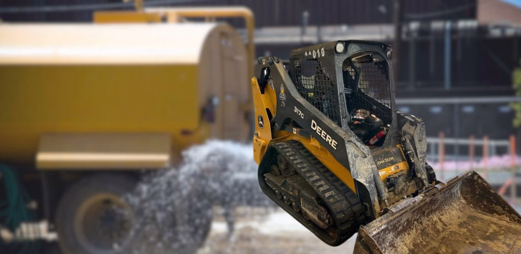 John Deere 317G Skid Steer and Water Trucks